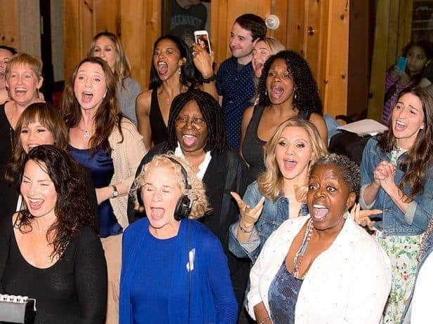 Front row (l-r) Fran Drescher, Carole King, Lillias White; 2nd row (l-r) Rosie Perez, Whoopi Golberg, Orfeh, Sara Bareilles; 3rd row (l-r) Liz Callaway, Donna Murphy, Audra McDonald; 4th row (l-r) Keala Settle, Sara Jessica Parker, Renee Elise Goldsberry at the Broadway for Orlando benefit single recording of “What the World Needs Now Is Love” - June 15, 2016 - Avatar Studios, NYC (Photo: Jeremy Daniel)