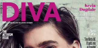 Rain Dove, portada de una revista gay y una lésbica en el mismo mes